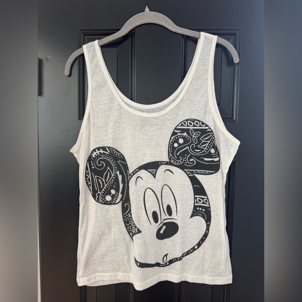 Disney White Graphic Tank Top w/Black Paisley Mickey